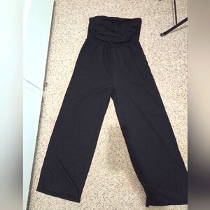 Elegant Black Women's Strapless Crepe Jumpsuit Size L